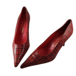 Art Deco Gomez Rivas Red Black Geo All-Leather Pumps Heels Size 8